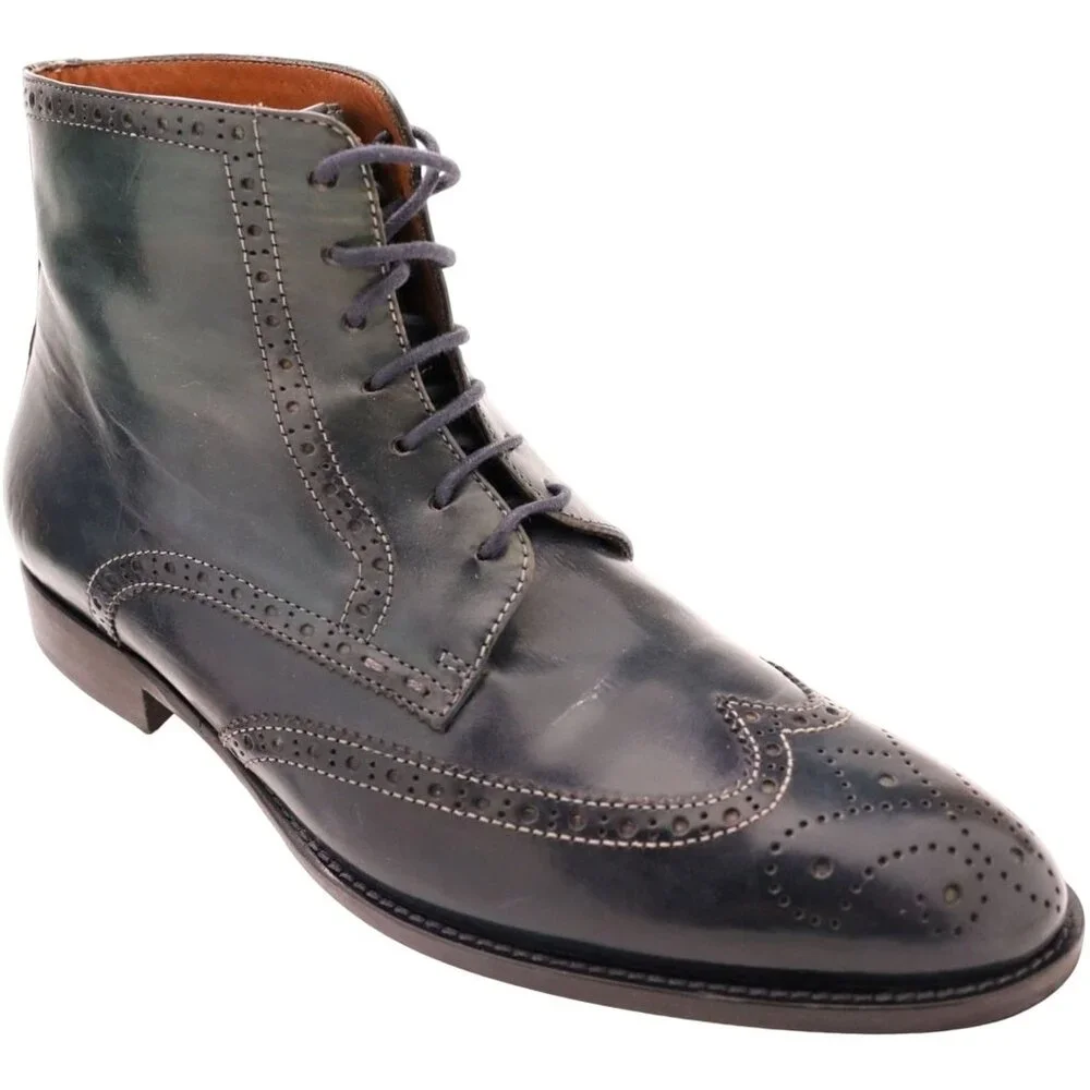 Navyboot Italy Navy Blue Leather Wingtip Chukka Boots Men 7 Dress Shoes Ankle 40